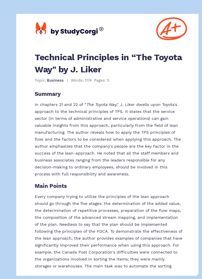 Technical Principles in “The Toyota Way" by J. Liker. Page 1