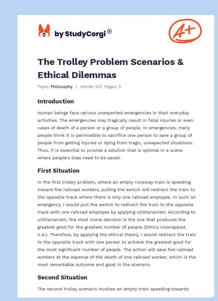 The Trolley Problem Scenarios & Ethical Dilemmas. Page 1