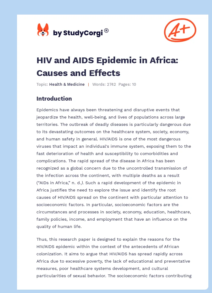 HIV and AIDS Epidemic in Africa: Causes and Effects. Page 1