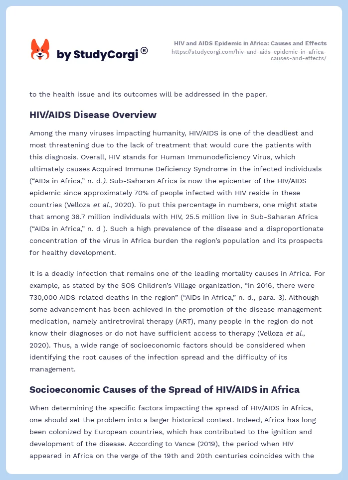 HIV and AIDS Epidemic in Africa: Causes and Effects. Page 2