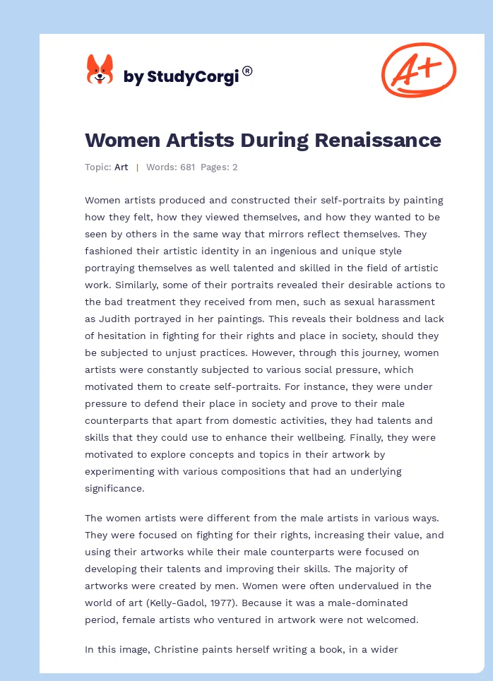 Women Artists During Renaissance. Page 1