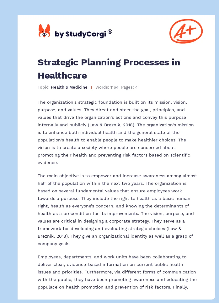 Strategic Planning Processes in Healthcare. Page 1