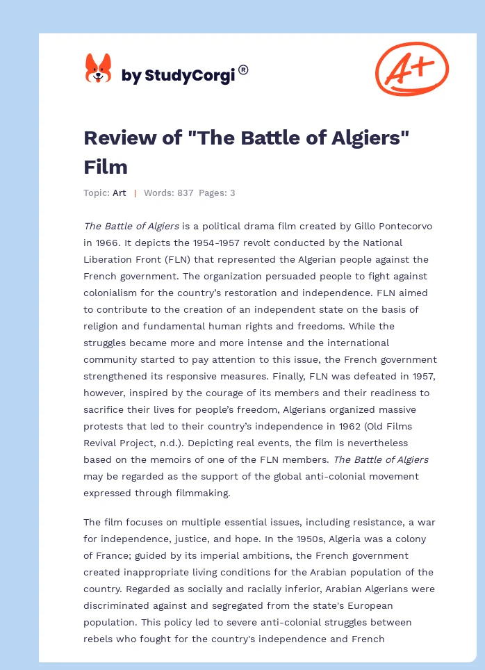 Review of "The Battle of Algiers" Film. Page 1