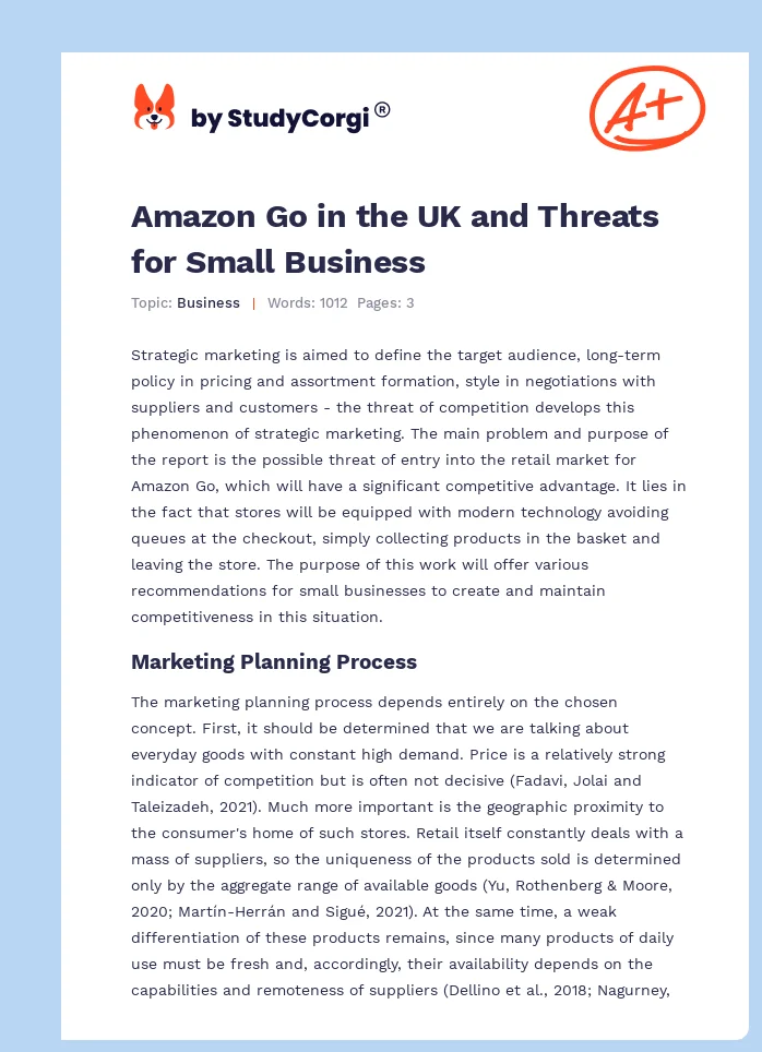 Amazon Go in the UK and Threats for Small Business. Page 1
