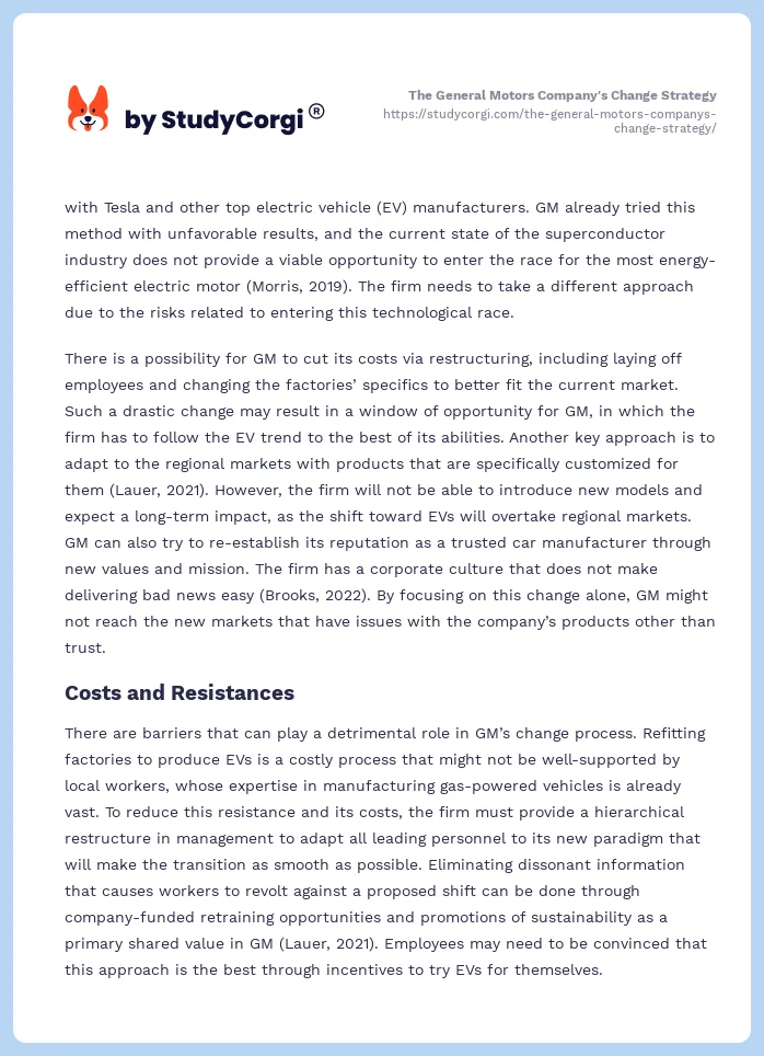The General Motors Company's Change Strategy. Page 2