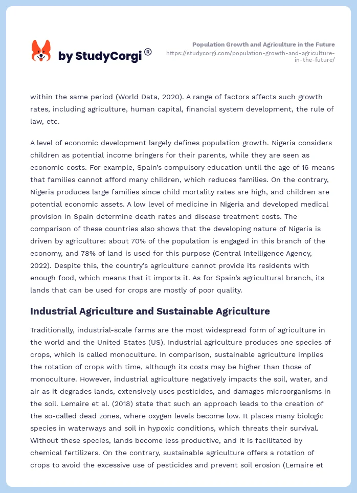 Population Growth and Agriculture in the Future. Page 2