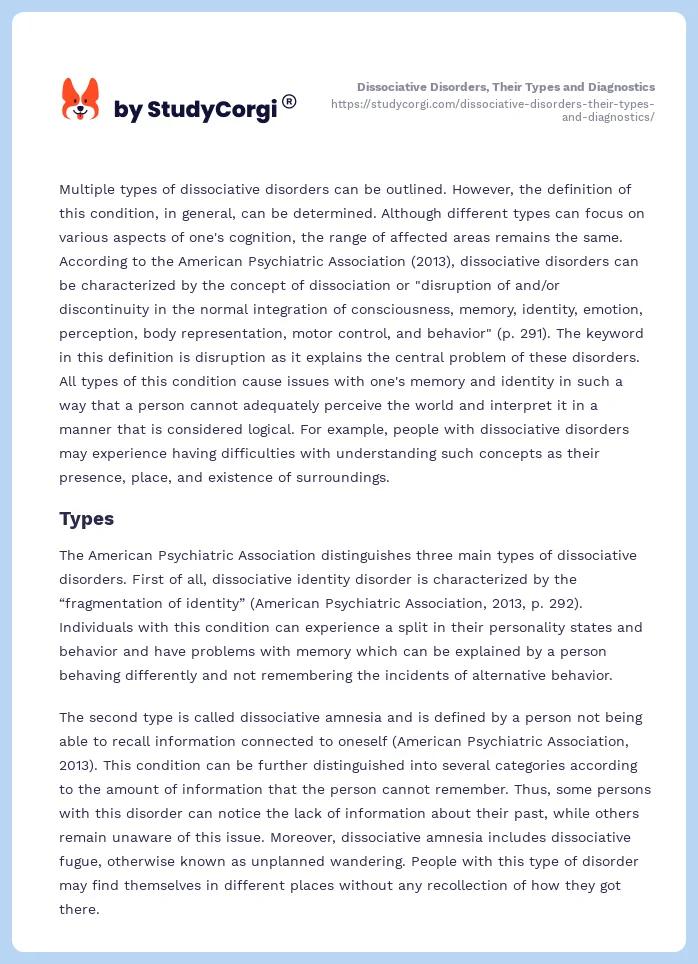 Dissociative Disorders, Their Types and Diagnostics. Page 2