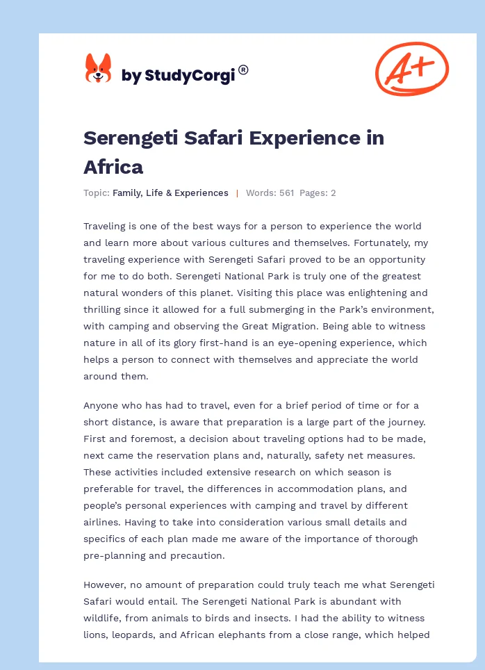Serengeti Safari Experience in Africa. Page 1