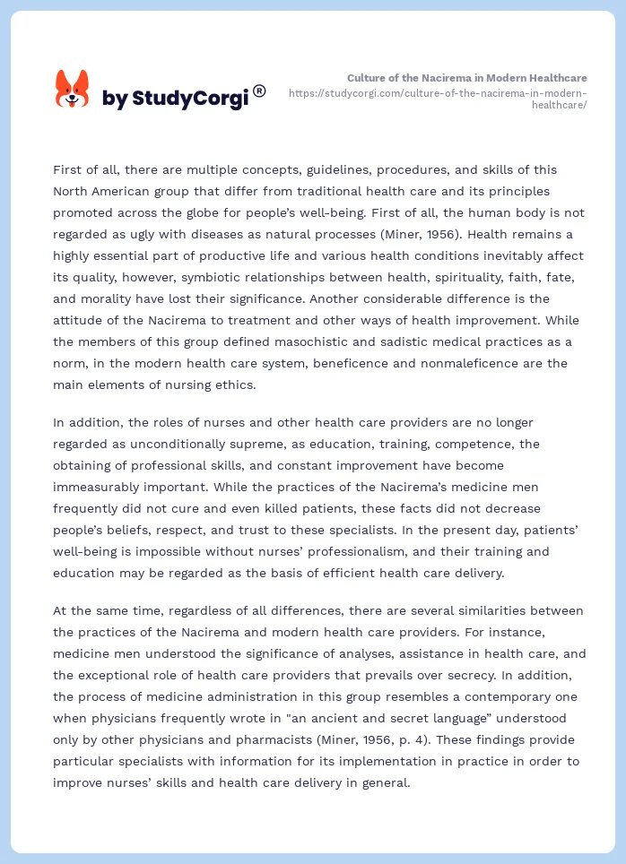 Culture of the Nacirema in Modern Healthcare. Page 2