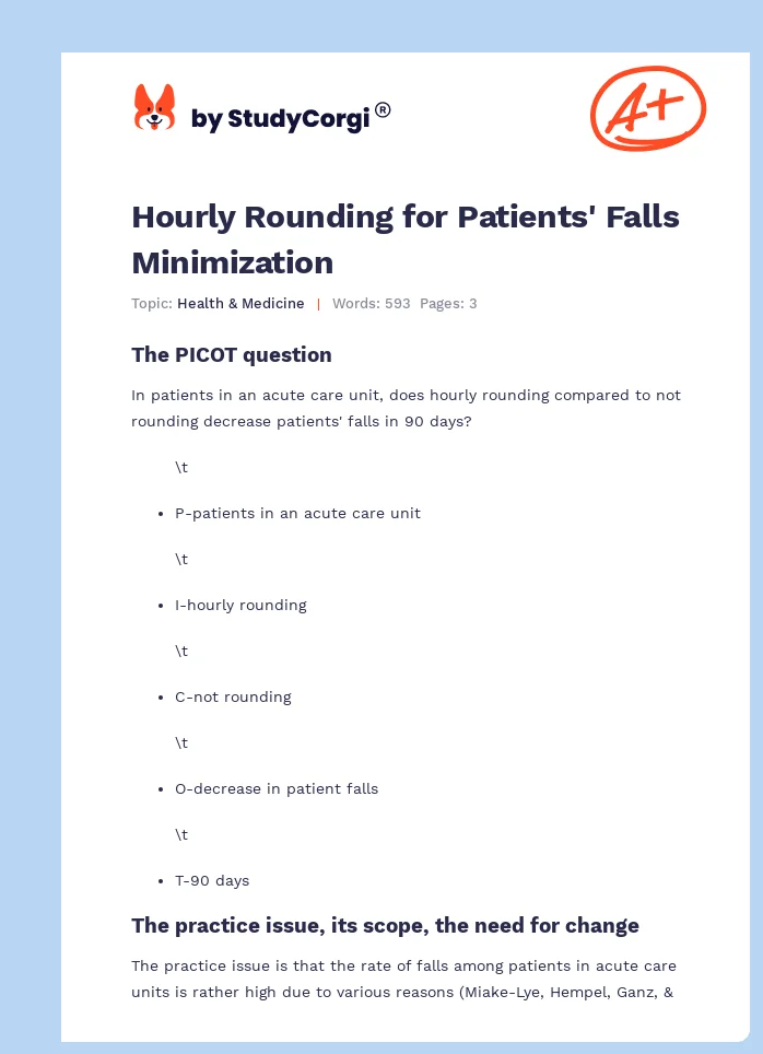 Hourly Rounding for Patients' Falls Minimization. Page 1