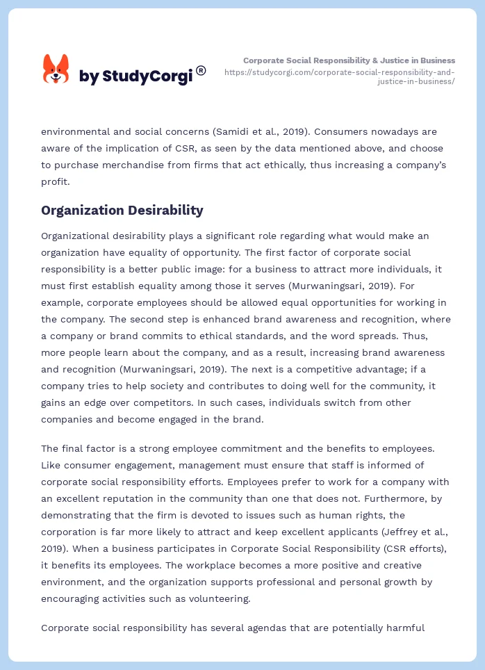 Corporate Social Responsibility & Justice in Business. Page 2
