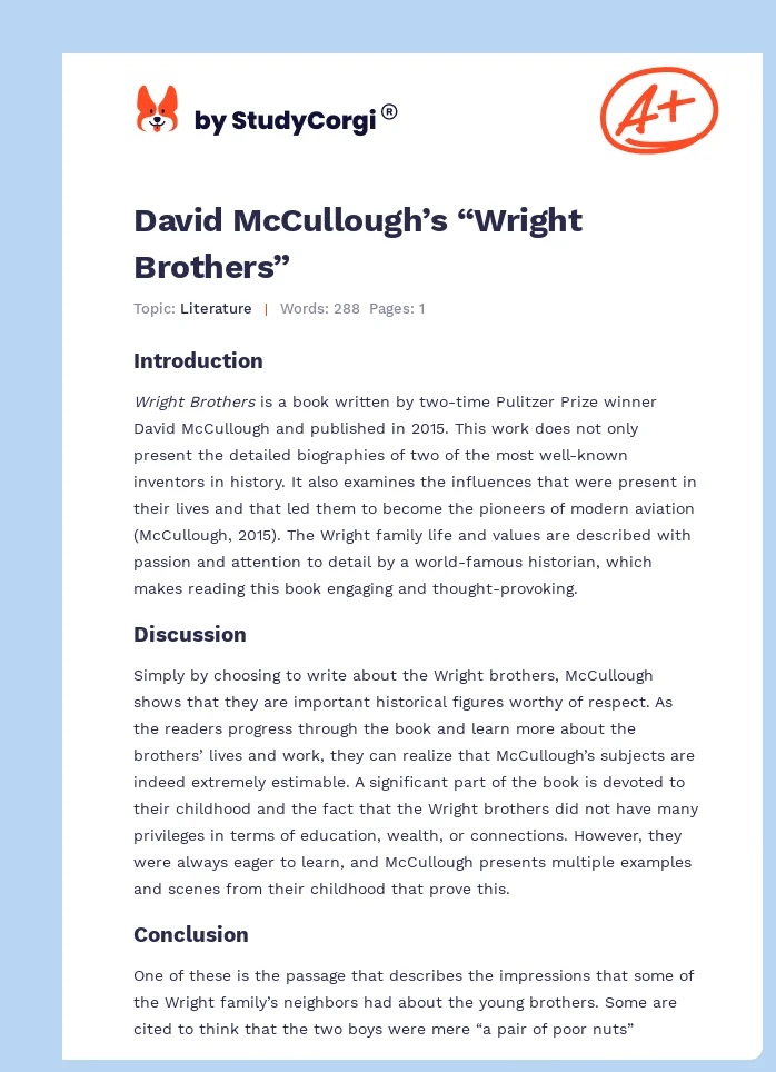 David McCullough’s “Wright Brothers”. Page 1