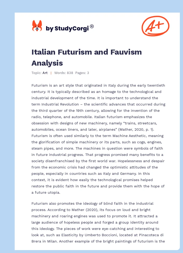 Italian Futurism and Fauvism Analysis. Page 1