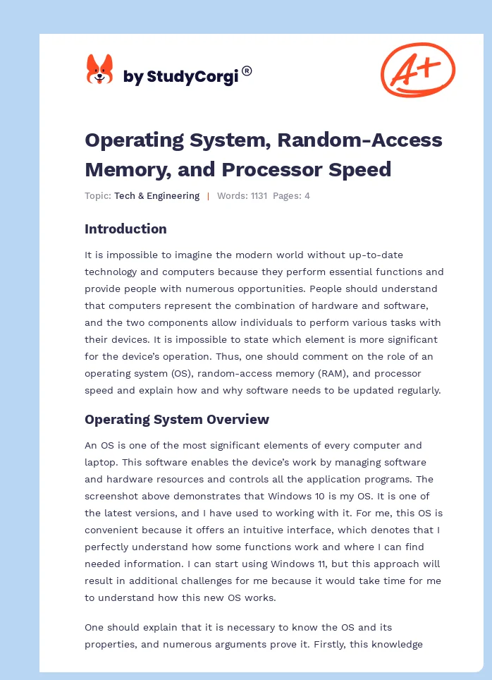 Operating System, Random-Access Memory, and Processor Speed. Page 1