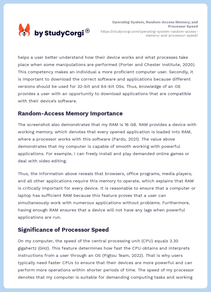 Operating System, Random-Access Memory, and Processor Speed. Page 2