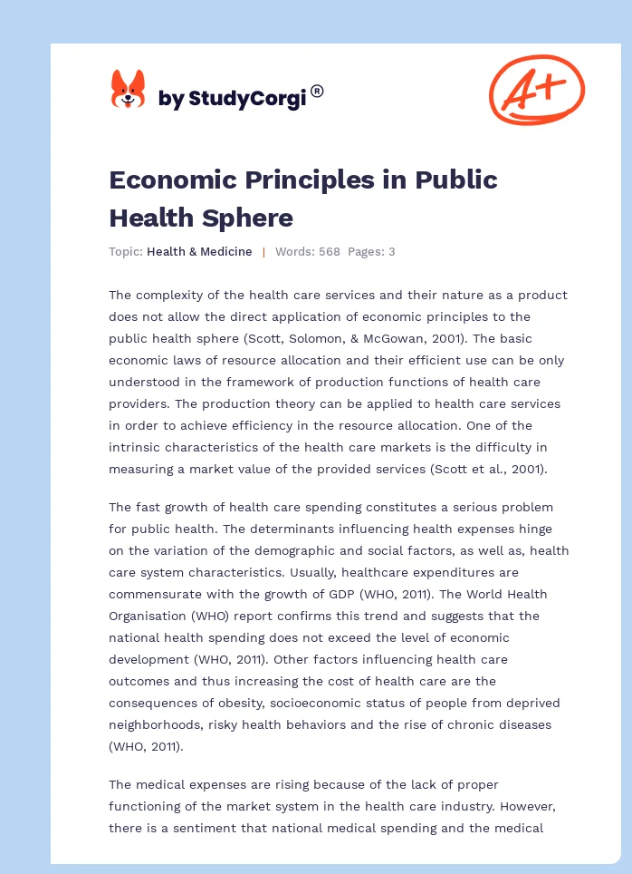 Economic Principles in Public Health Sphere. Page 1