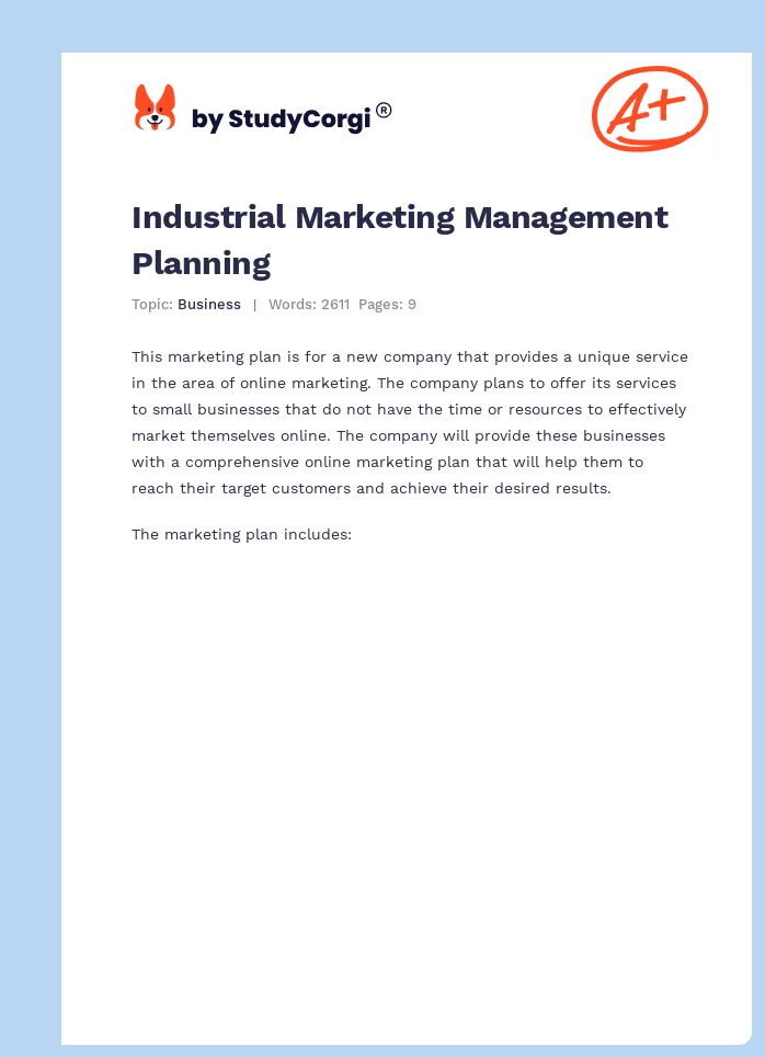 Industrial Marketing Management Planning. Page 1