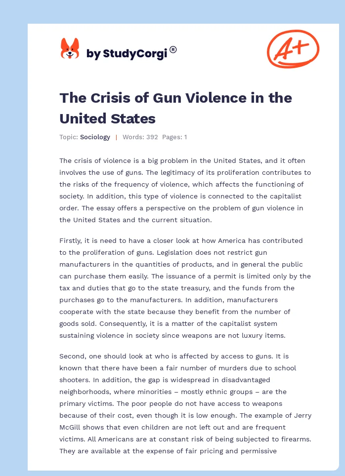 The Crisis of Gun Violence in the United States. Page 1