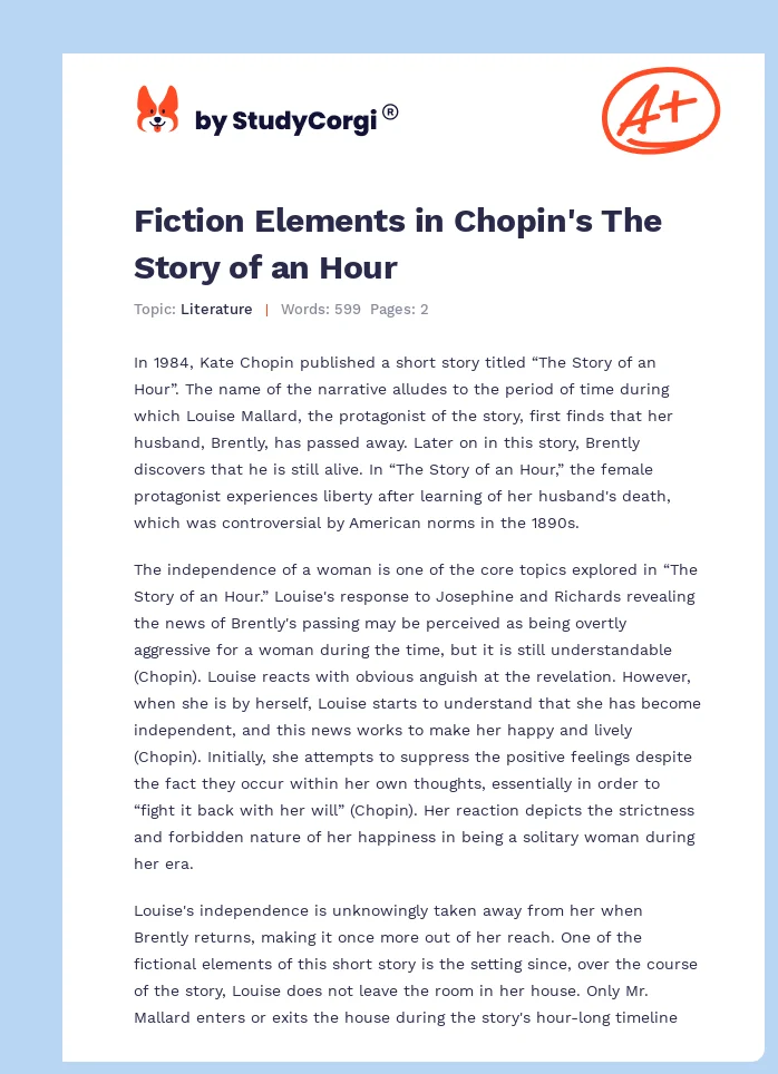 Fiction Elements in Chopin's The Story of an Hour. Page 1