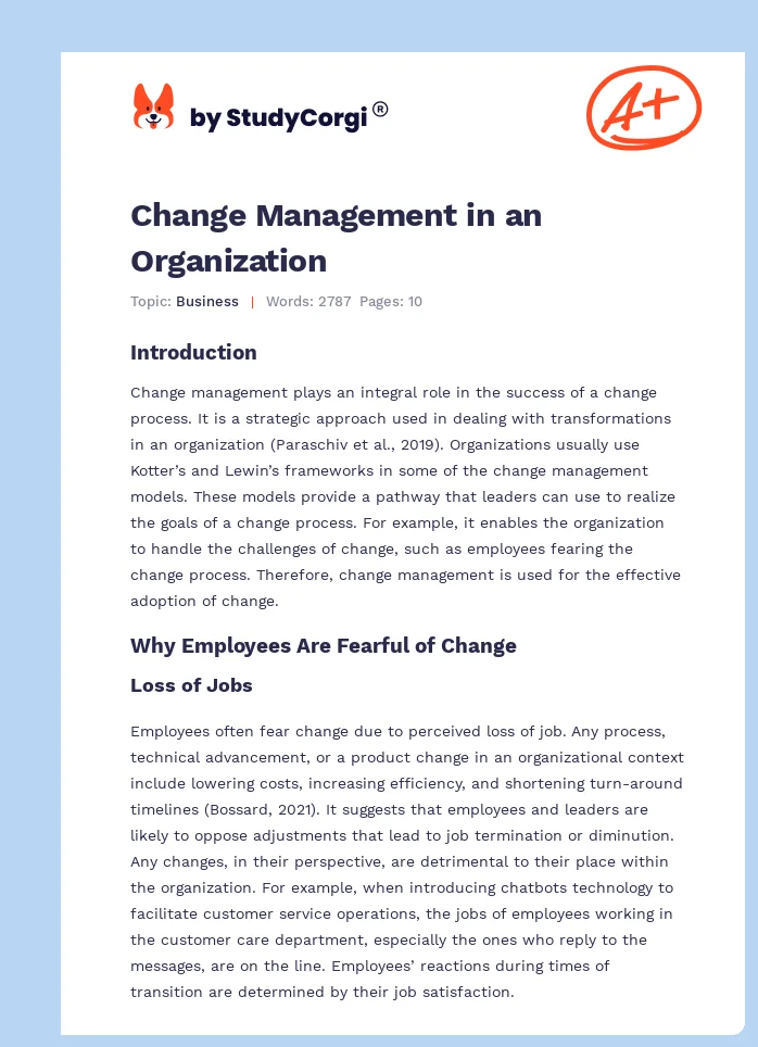 Change Management in an Organization. Page 1