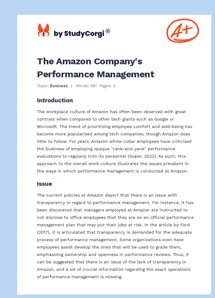 The Amazon Company's Performance Management. Page 1