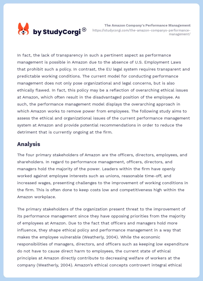 The Amazon Company's Performance Management. Page 2