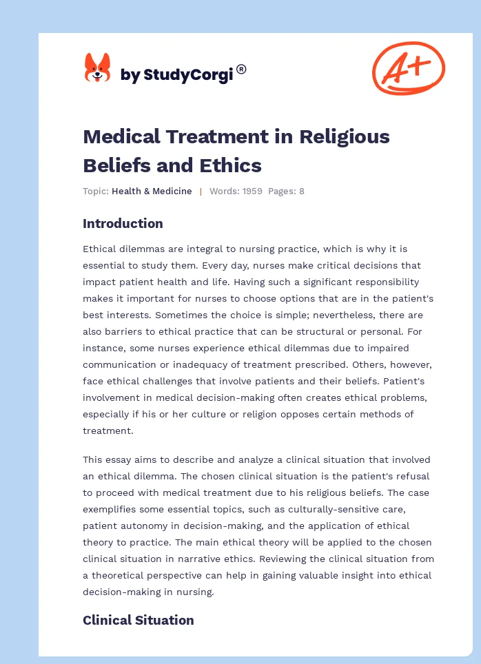 Medical Treatment in Religious Beliefs and Ethics. Page 1