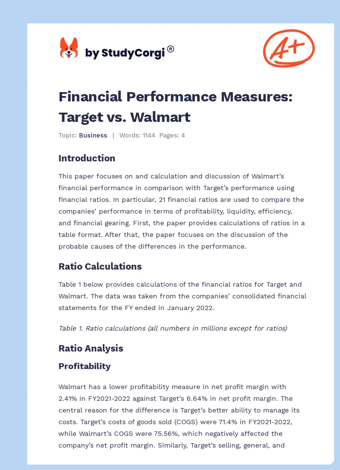 Financial Performance Measures: Target vs. Walmart. Page 1
