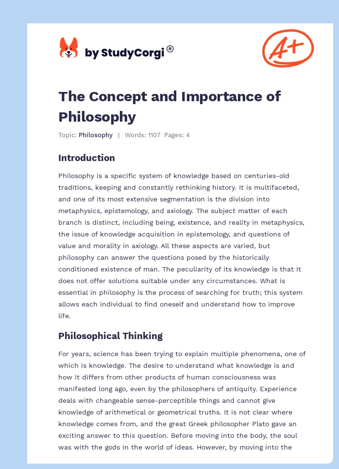 The Concept and Importance of Philosophy. Page 1