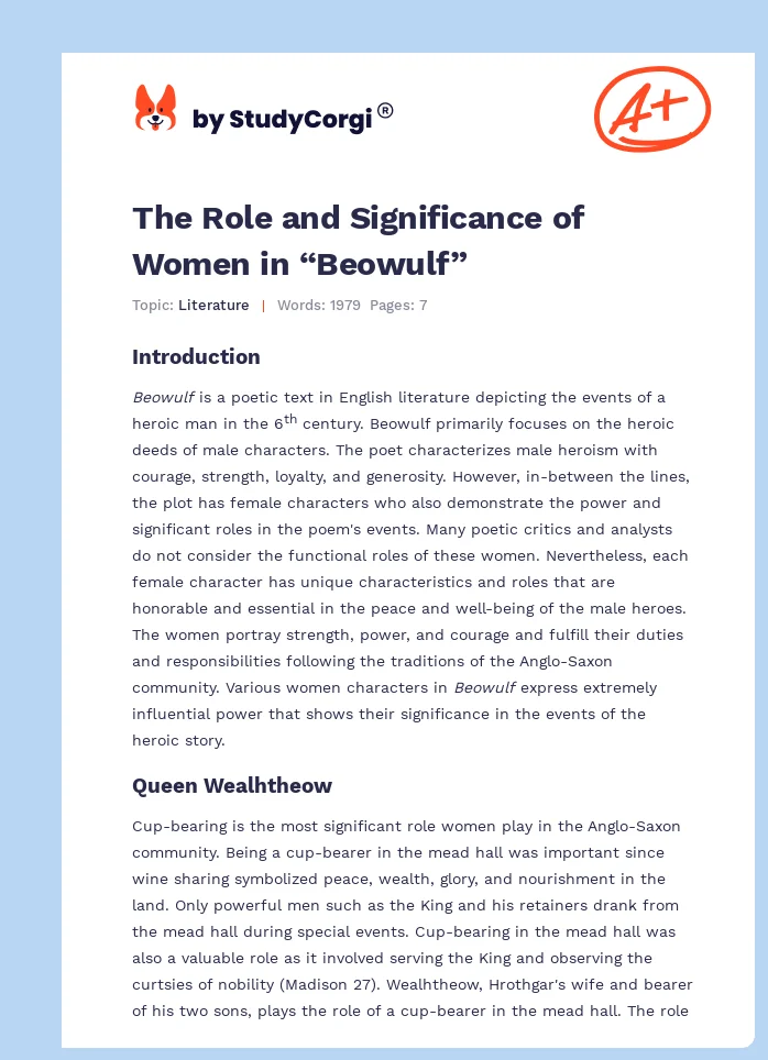 The Role and Significance of Women in “Beowulf”. Page 1