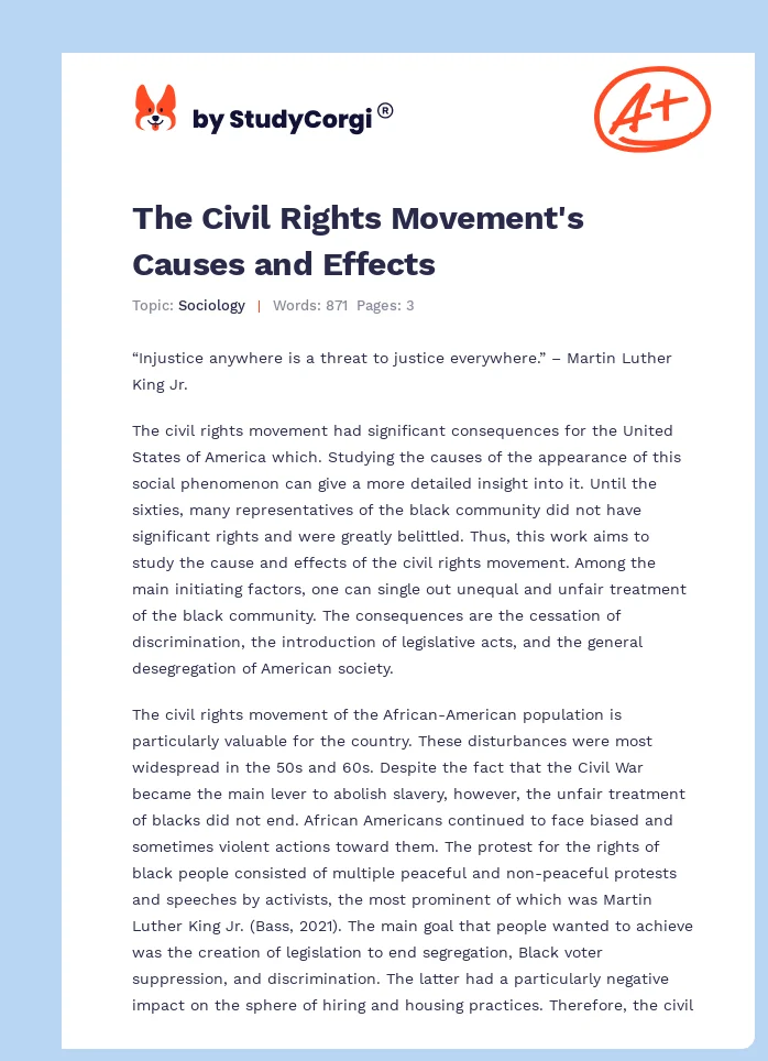 The Civil Rights Movement's Causes and Effects. Page 1
