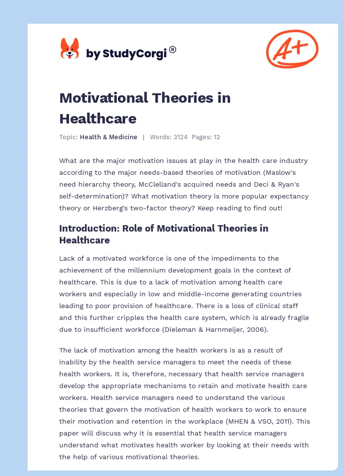 Motivational Theories in Healthcare. Page 1
