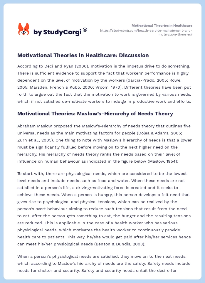 Motivational Theories in Healthcare. Page 2