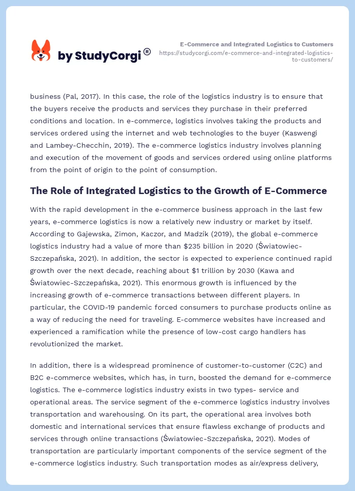 E-Commerce and Integrated Logistics to Customers. Page 2