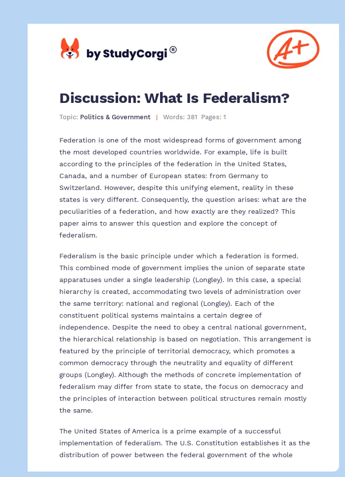 Discussion: What Is Federalism?. Page 1