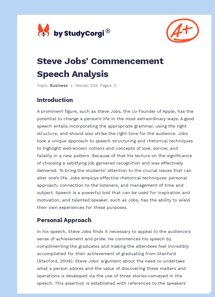 Steve Jobs' Commencement Speech Analysis. Page 1