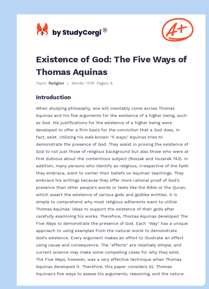 Existence of God: The Five Ways of Thomas Aquinas. Page 1