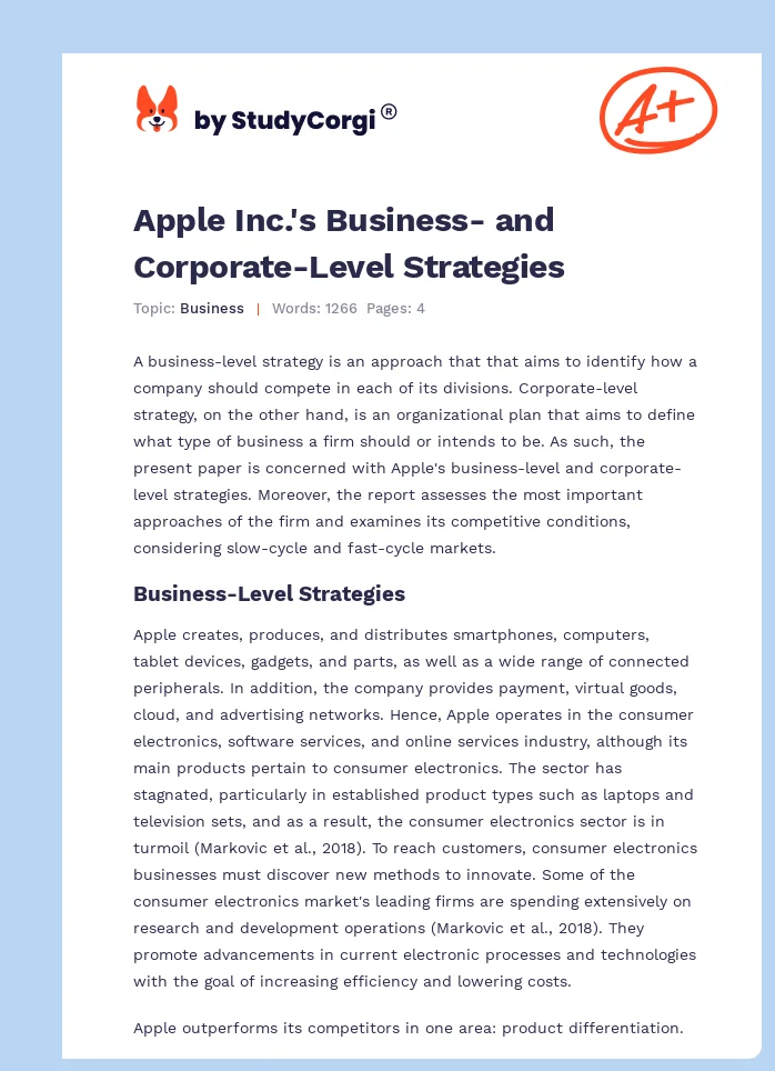 Apple Inc.'s Business- and Corporate-Level Strategies. Page 1