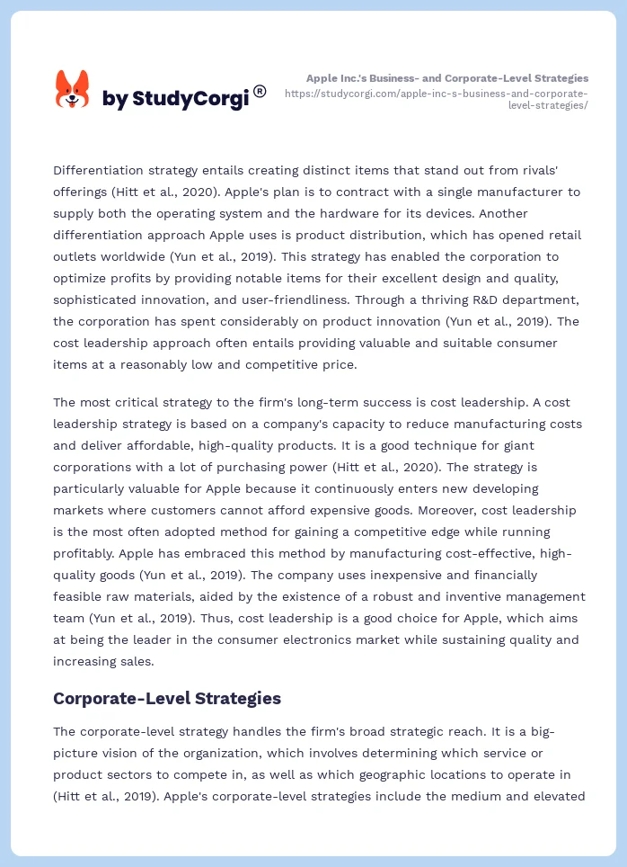 Apple Inc.'s Business- and Corporate-Level Strategies. Page 2