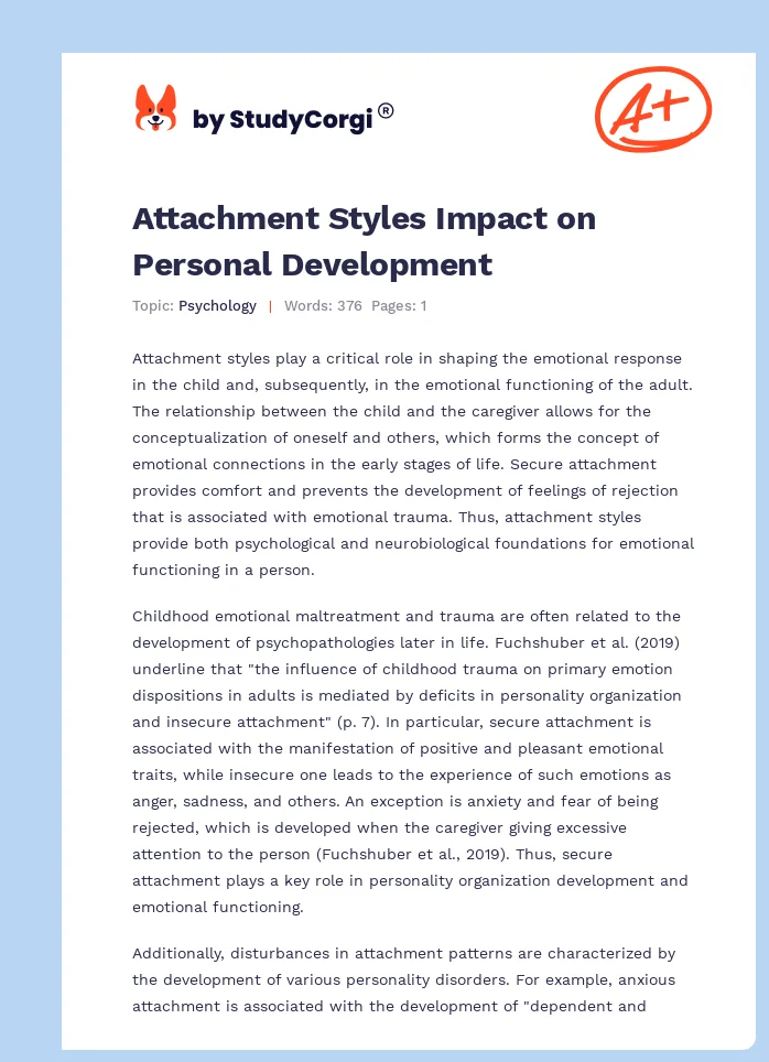Attachment Styles Impact on Personal Development. Page 1