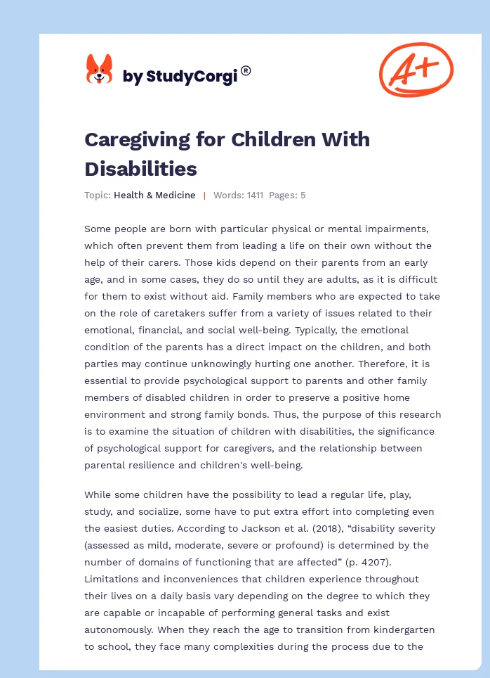 Caregiving for Children With Disabilities. Page 1