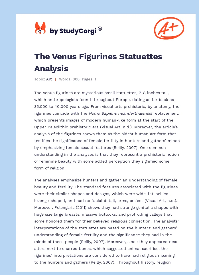The Venus Figurines Statuettes Analysis. Page 1