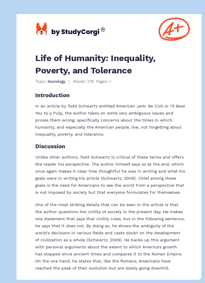 Life of Humanity: Inequality, Poverty, and Tolerance. Page 1