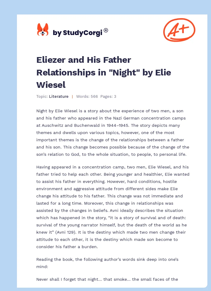 Eliezer and His Father Relationships in "Night" by Elie Wiesel. Page 1