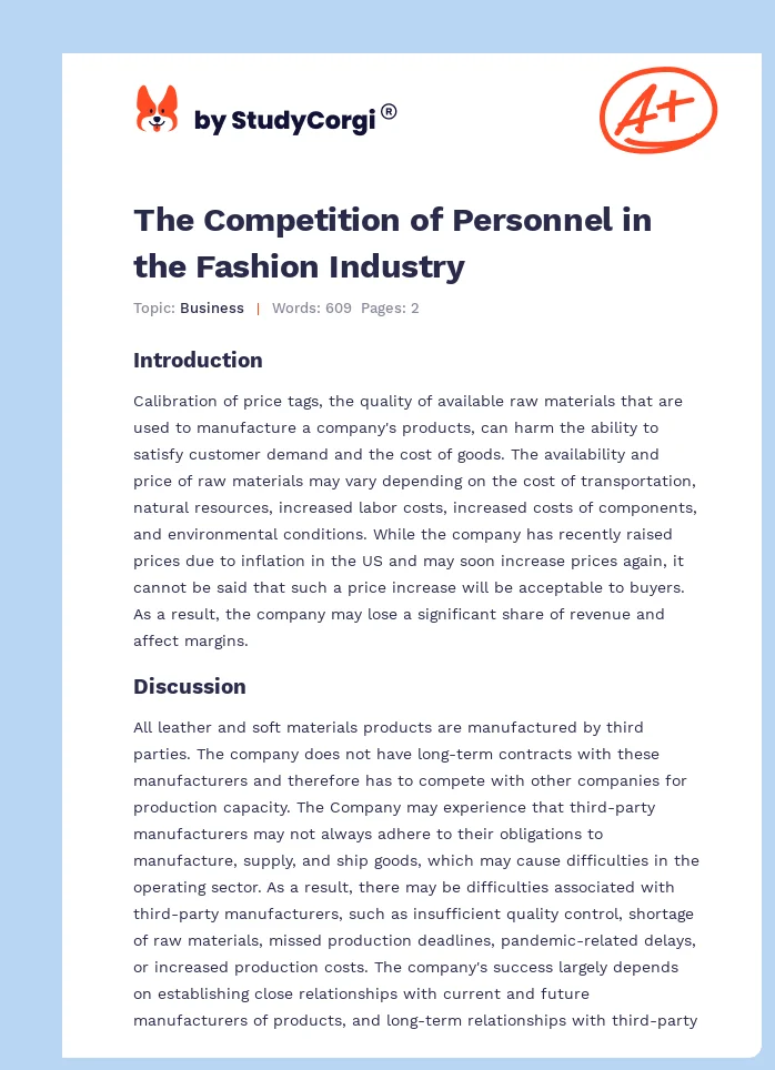 The Competition of Personnel in the Fashion Industry. Page 1