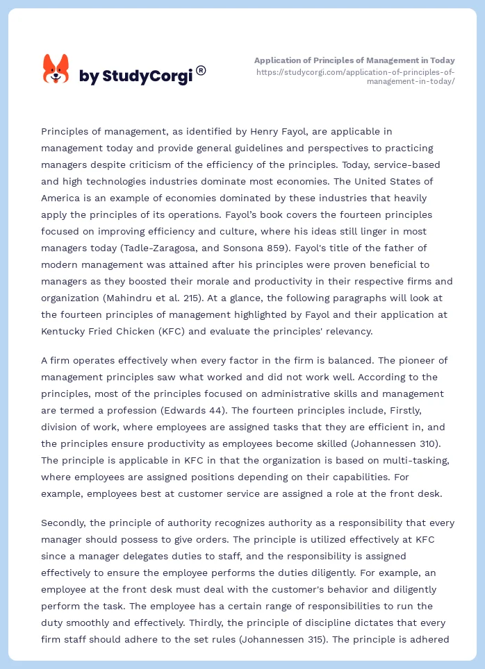 Application of Principles of Management in Today. Page 2