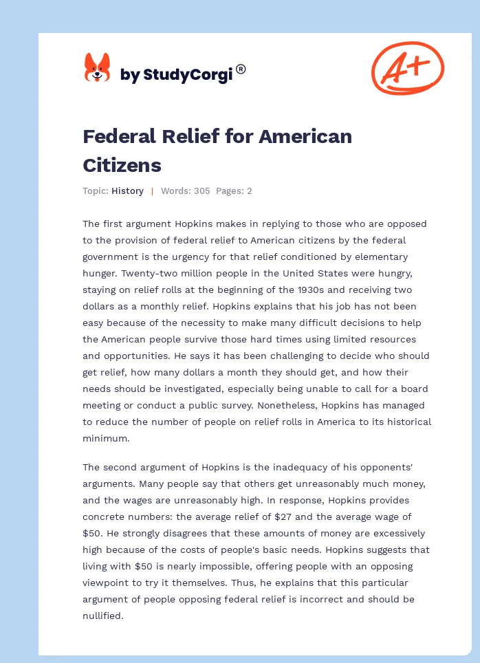 Federal Relief for American Citizens. Page 1