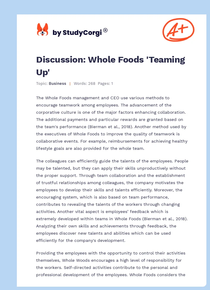 Discussion: Whole Foods 'Teaming Up'. Page 1