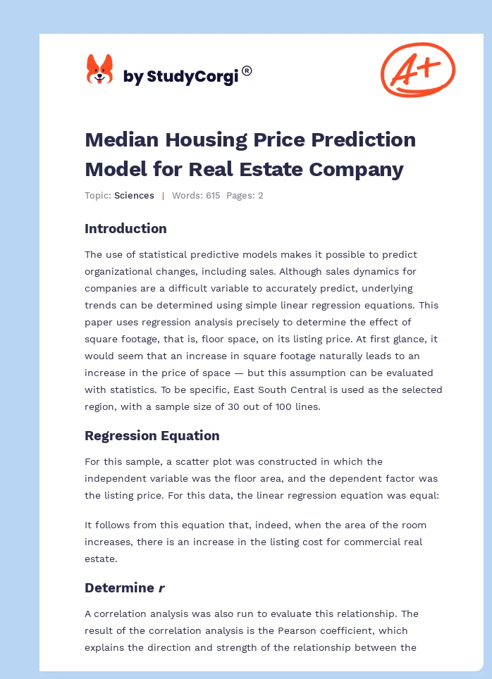 Median Housing Price Prediction Model for Real Estate Company. Page 1