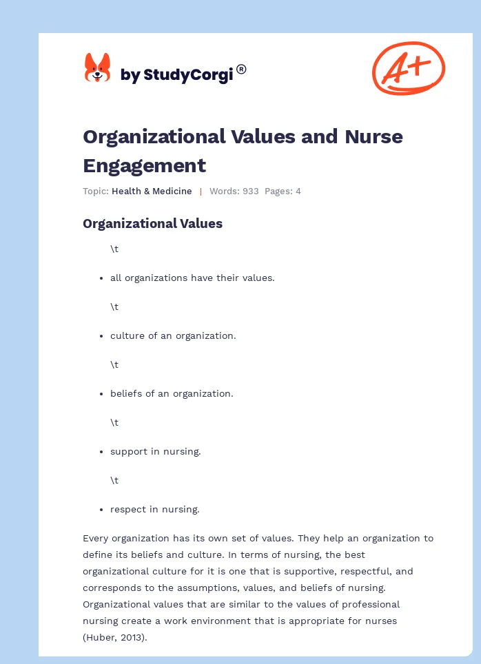 Organizational Values and Nurse Engagement. Page 1
